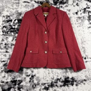 LL Bean Blazer Womens Size‎ PM Red Pockets Wool Silk Buttons Preppy Academia